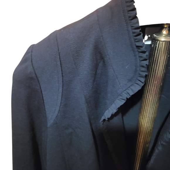 Chicos Ponte Ruffled Trim Black Blazer Hook Closure Size 1 (Medium) - Picture 4 of 8